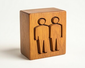 An engaging customer focus group icon on a wooden block, linked to human figures, capturing the idea of data development and innovative customer service approaches