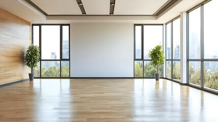 Modern interior design a bright and spacious room with floor-to-ceiling windows overlooking a lush landscape