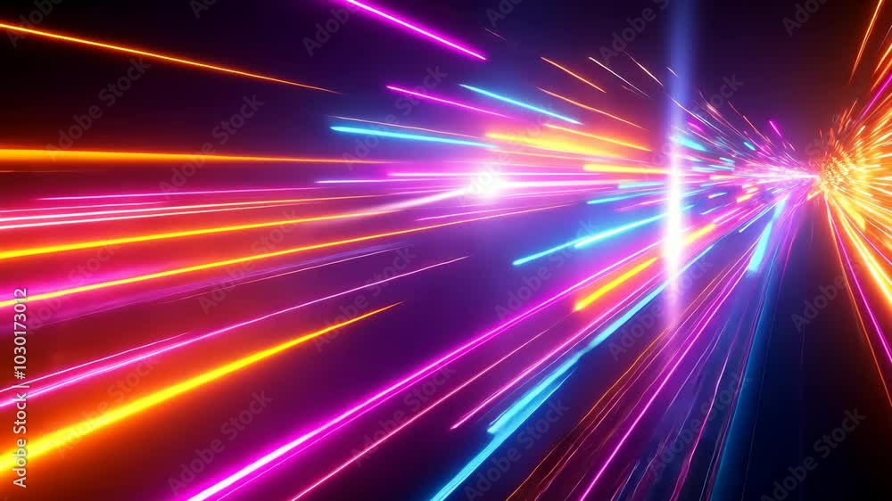 Poster bright neon lines streak across a dark background, creating a dynamic and futuristic scene