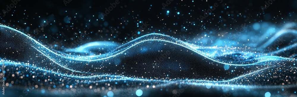 Poster abstract wave of dots with network connection structure on a digital background. 3d rendering.