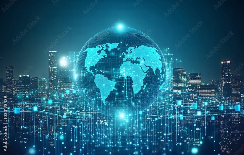 Poster a concept of 5g wireless digital connection and internet of things in a smart city. creative communi