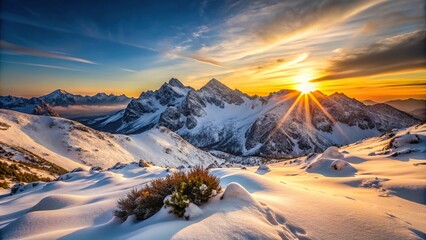 Minimalist sunset at Kopa Kondracka in the Polish Tatra Mountains winter snow weather capturing the crystal