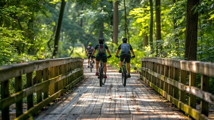 Fototapeta premium Harmony in Motion: A Scenic Photo of Cycling for Recreation and Health by the River