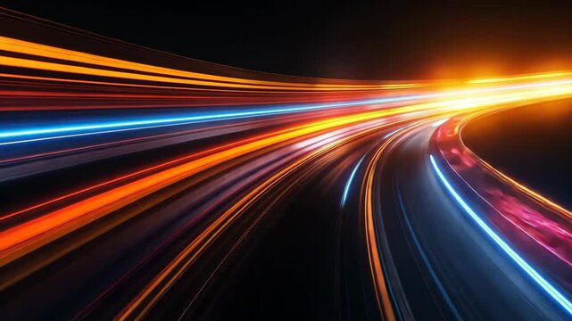A long exposure of a highway at night, showcasing streaks of light from passing cars