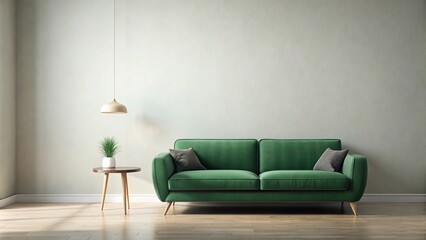 Minimalist wall mockup with green sofa on matching wall background