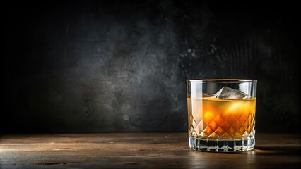 Minimalist whiskey sour cocktail glass on black background