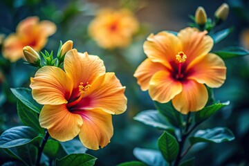 Fototapeta premium Minimalist yellow and orange hibiscus flower in full bloom