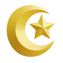 3D Golden Crescent And Star Icon