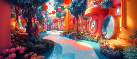 Delightful augmented reality concept with vibrant colors and interactive elements, encouraging exploration and engagement in a whimsical digital space