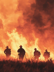 Fototapeta premium Firefighters in Dynamic Action Against Massive Blaze