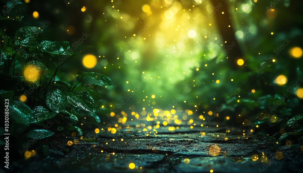 Aufkleber enchanting green and yellow bokeh lights creating a serene atmosphere, emphasizing the importance of