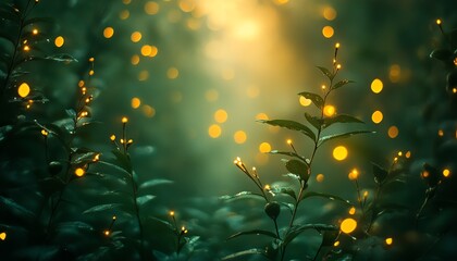 Enchanting green and yellow bokeh lights creating a serene atmosphere, emphasizing the importance of safeguarding our ecosystems
