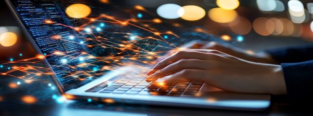 IoT internet of things, digital marketing, big data technology, IoT, cutting edge technology background. Man using modern computer surfing internet internet technology.