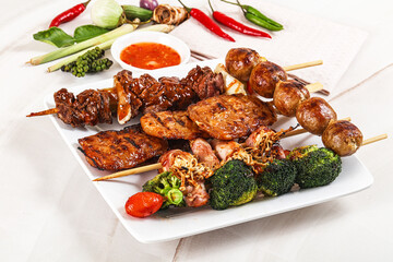 Asian grilled skewer assortment satay
