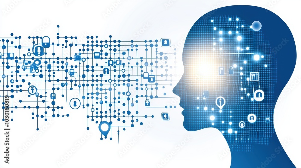 Poster digital mind with data connections and abstract symbols