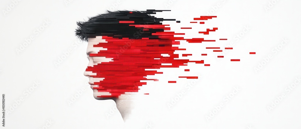 Poster Pixelated Face Disintegrating.