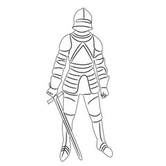 knight with sword, outline sketch, vector