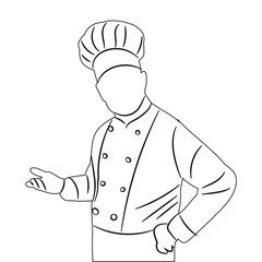 male cook portrait, outline sketch, vector