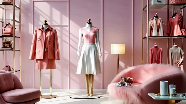 A fashion boutique with a modern interior design and a diverse collection of fashionable clothing and accessories.