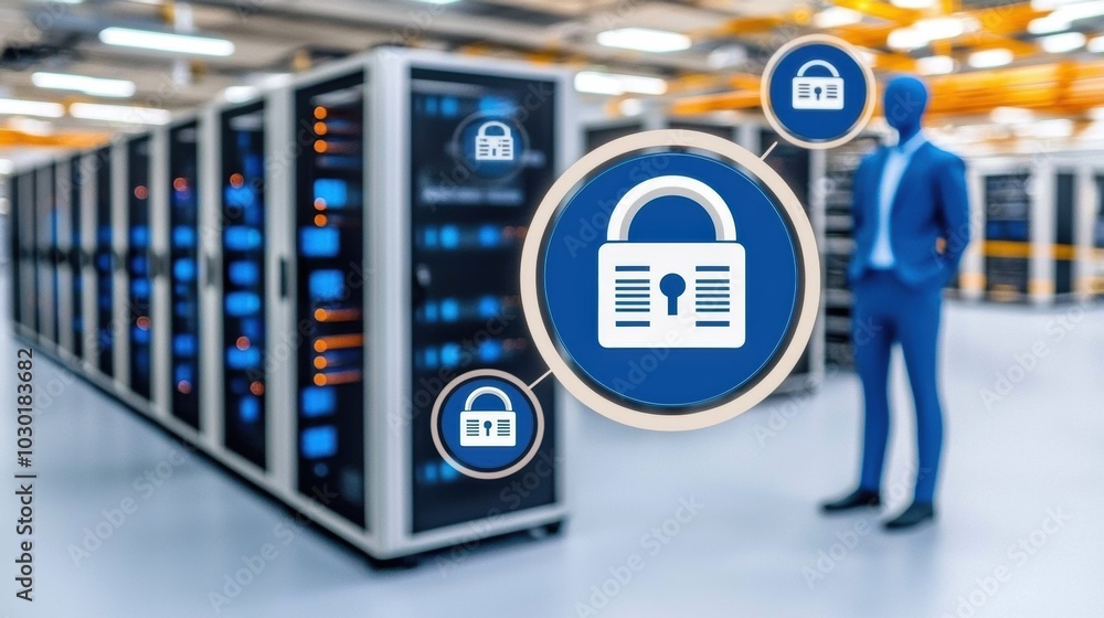 Poster data security concept with server room background