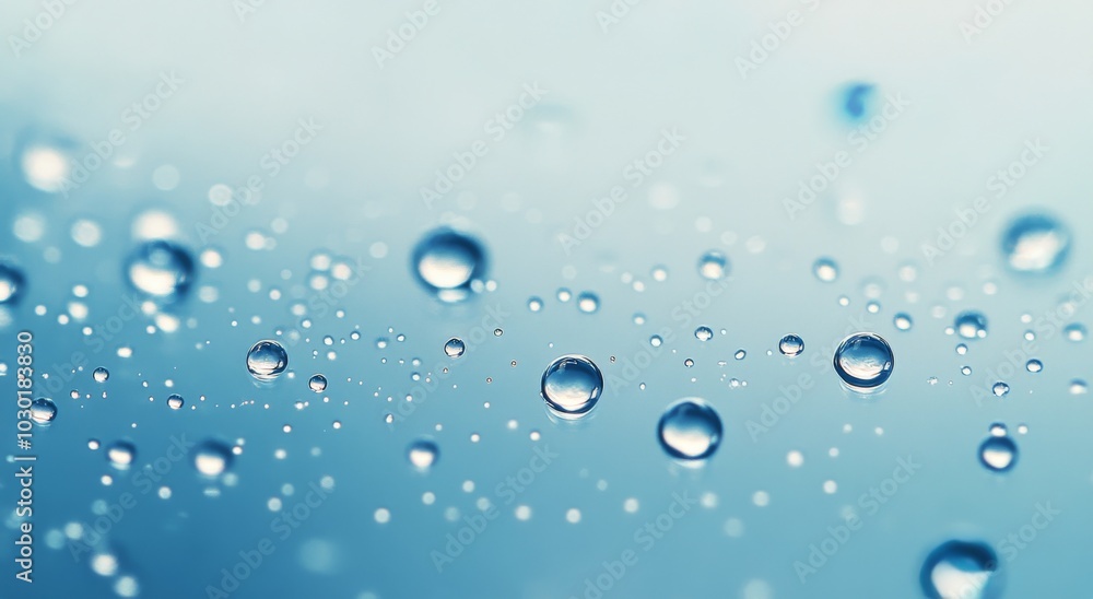 Poster bubbles floating in clear blue water with soft light reflections creating a serene atmosphere