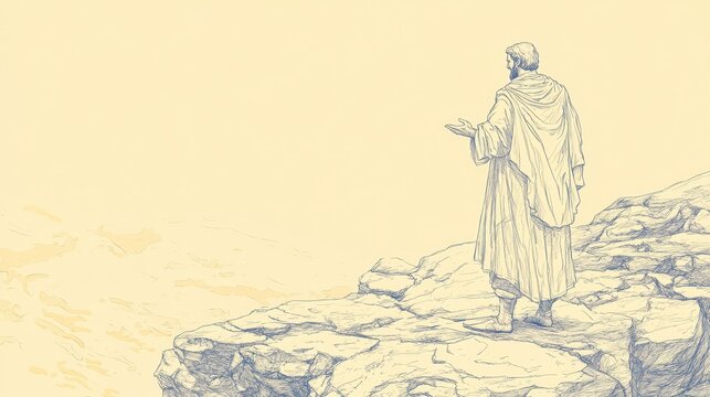 Stern faced Prophet Hosea Stands on a Rocky Outcrop Delivering God s Judgment to the Kingdoms of Israel and Judah in this Minimalist Biblical Wall Art Sketch