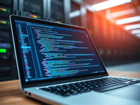 laptop with source code on the screen