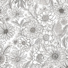Flower pattern. Diverse array of diverse outlined floral design. Doodles for painting, coloring book, gift paper pattern concept
