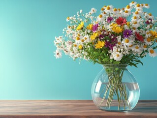 Vibrant Bouquet of Daisies in a Glass Vase