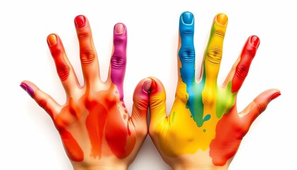 Illustration of Colorful Painted Hands on a White Background