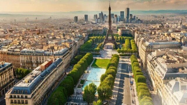 the beauty of the city of Paris and the Eiffel Tower in the morning, afternoon and evening