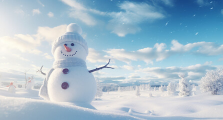 Fototapeta premium Winter with a hat snowman image poster wallpaper