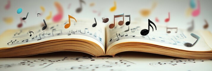 Music Notes Flowing From An Open Book Of Sheet Music, Evoking Creativity And Inspiration