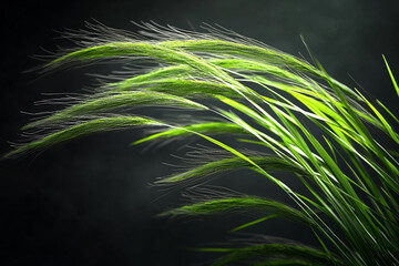 Green grass swaying gently in the breeze against a dark backdrop