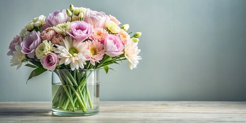 Fototapeta premium Modern arrangement of pastel flowers in sleek vase created with extreme close-up