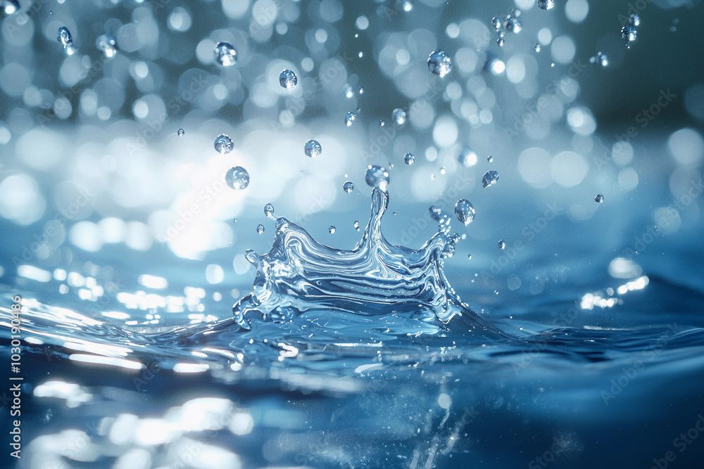 Poster water splash creating ripples in a calm pool during daylight hours