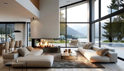 Modern living room with a panoramic view