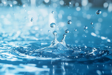Water droplets create splashes in a turquoise pool during daylight
