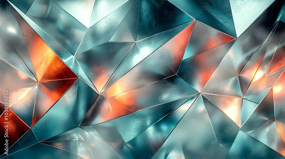 Poster abstract geometric pattern with teal and orange hues, creating a modern and dynamic design.
