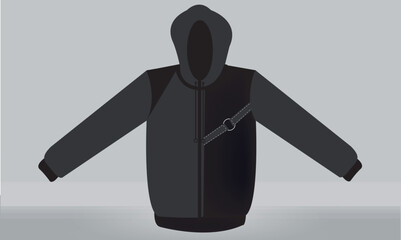 Hoodie, black and ash combination Full Zipper Blank male hoodie sweatshirt long sleeve, men's hoody with hood for your design mockup for print, isolated. Template sport winter clothes