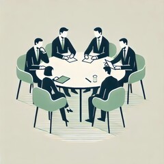 This image illustrates a formal business meeting with professionals seated around a round table, symbolizing teamwork, collaboration, and strategic decision-making