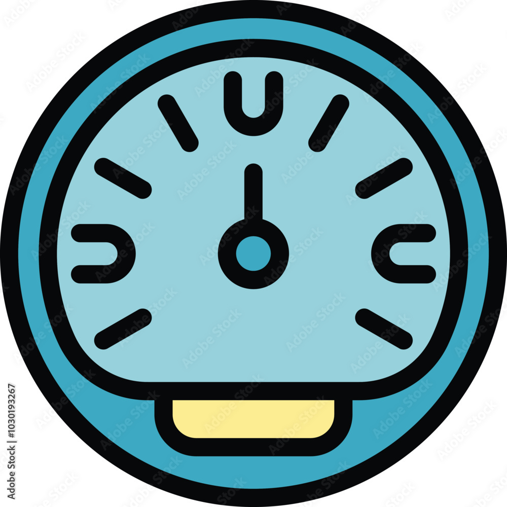 Poster round speedometer with an arrow pointing optimal speed level, performance and risk concept