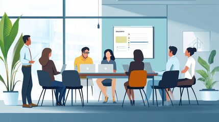 Obraz premium HR team conducting an employee onboarding session in a modern meeting room