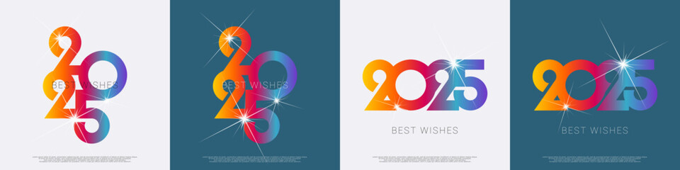 Obraz premium Happy new year - best wishes 2025 with colorful truncated number. Perfect vector for poster, banner, greeting and new year 2025 celebration.