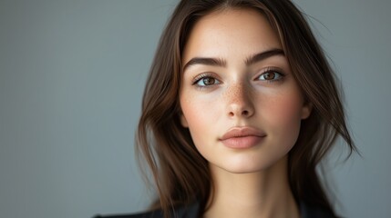 Fototapeta premium Portrait of a beautiful young business woman looking at the camera over a grey background