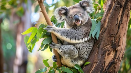 Obraz premium Koala Resting on a Eucalyptus Tree Branch