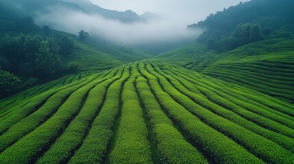 Drone aerial view of Cha Gorreana tea plantations in Sao Miguel, Azores.