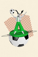 Trend artwork sketch composite collage of young school age kid small little girl play football game...
