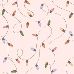 Christmas lights, pattern with colorful decorations for new year, winter background