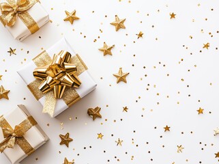 The background of the image is white and the bow is decorated with a long ribbon. Holiday decoration.